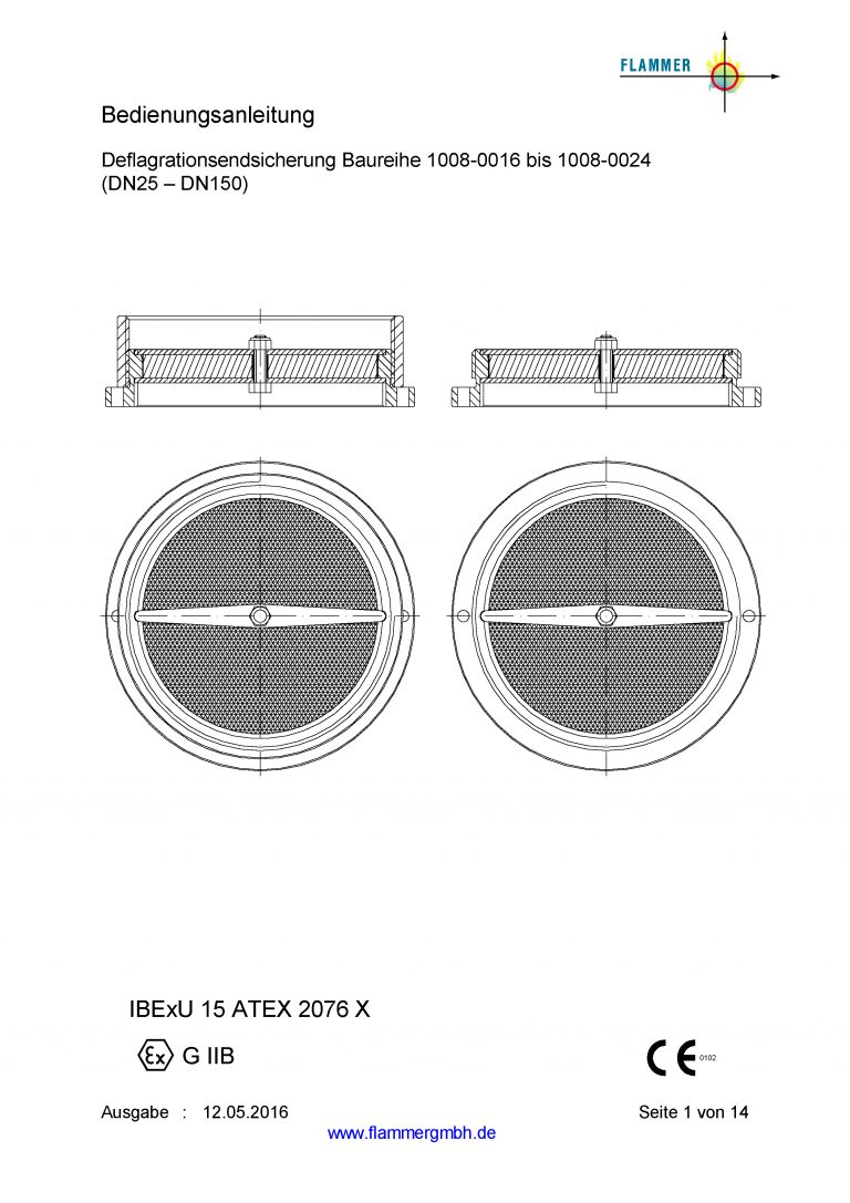 Bedienungsanleitung Detonationsendsicherung Baureihe 1008-0016 bis 1008-0024 DN25 bis DN150