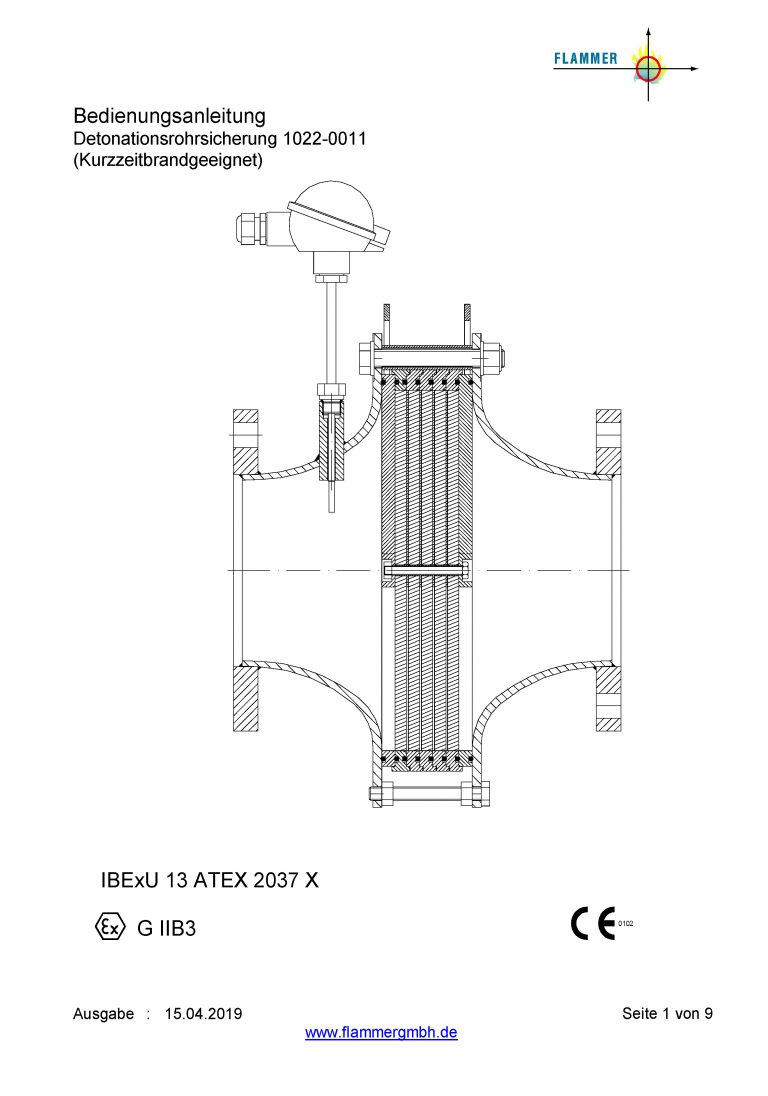 Bedienungsanleitung Detonationsrohrsicherung 1022-0011 Kurzzeitbrandgeeignet