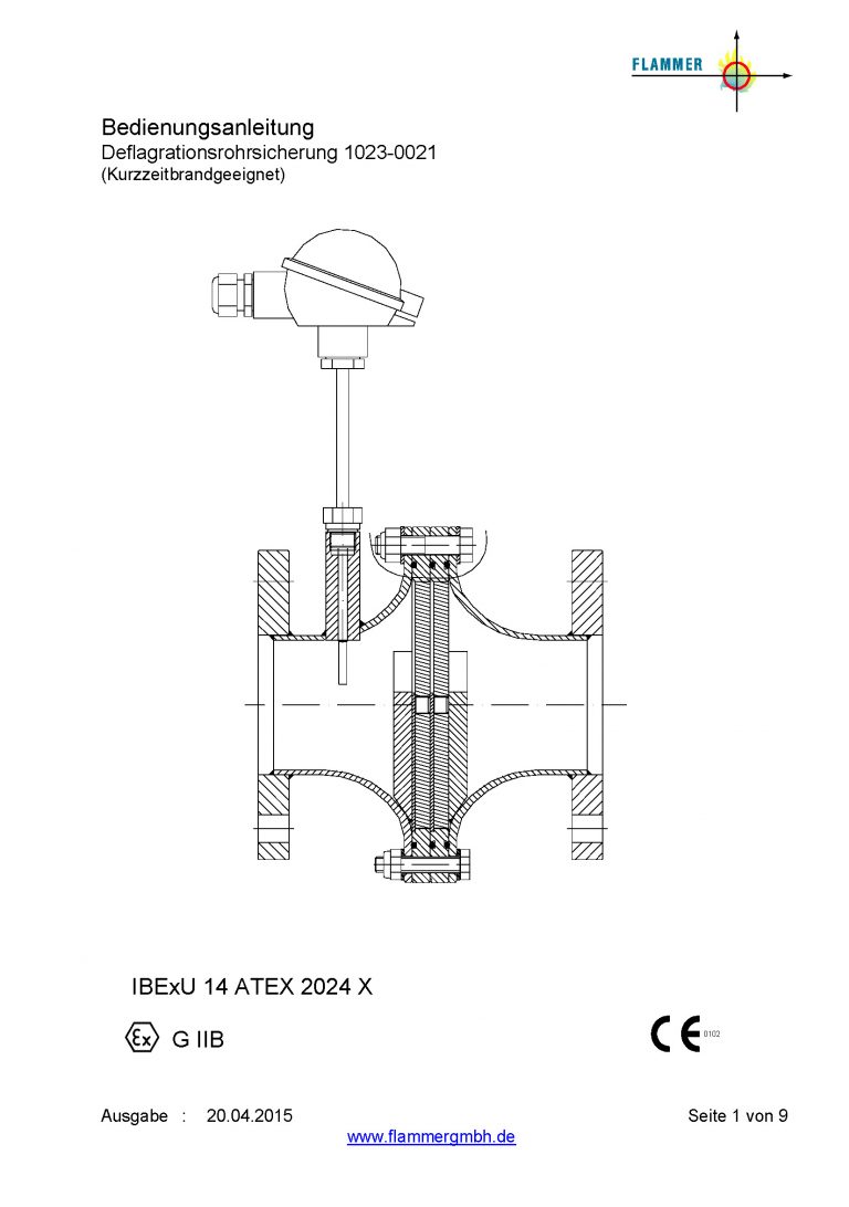 Bedienungsanleitung Deflagrationsrohrsicherung 1023-0021 (Kurzzeitbrandgeeignet)