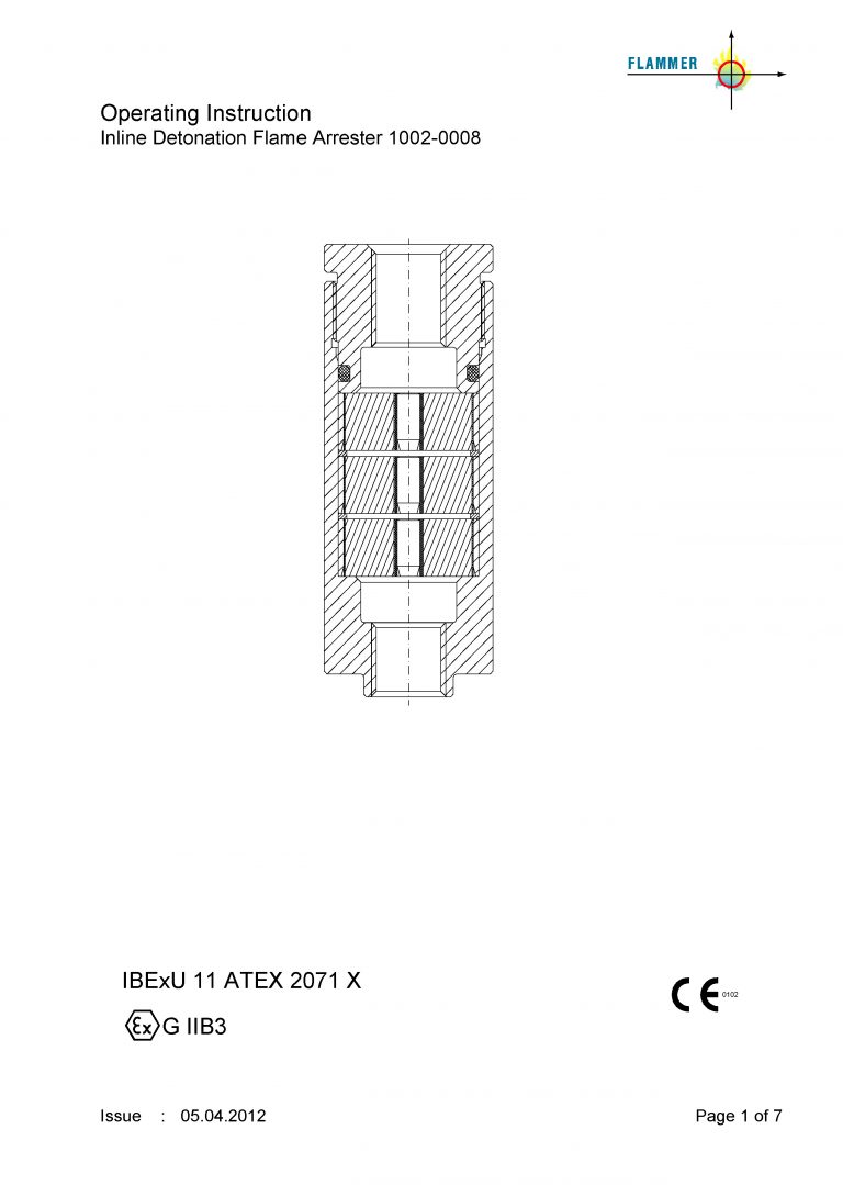 Operating Instruction Inline Detonation Flame Arrester 1002-0008