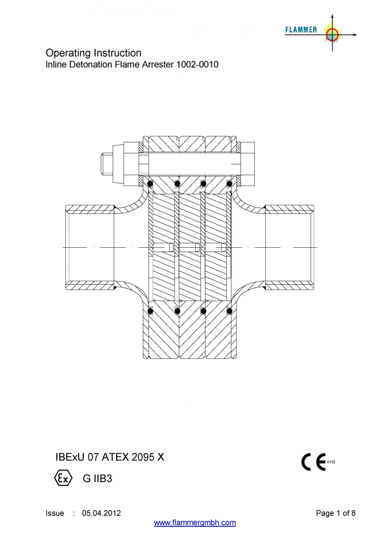Operating Instruction Inline Detonation Flame Arrester 1002-0010