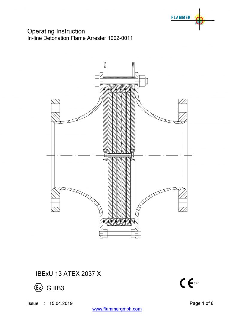 Operating Instruction In-line Detonation Flame Arrester 1002-0011