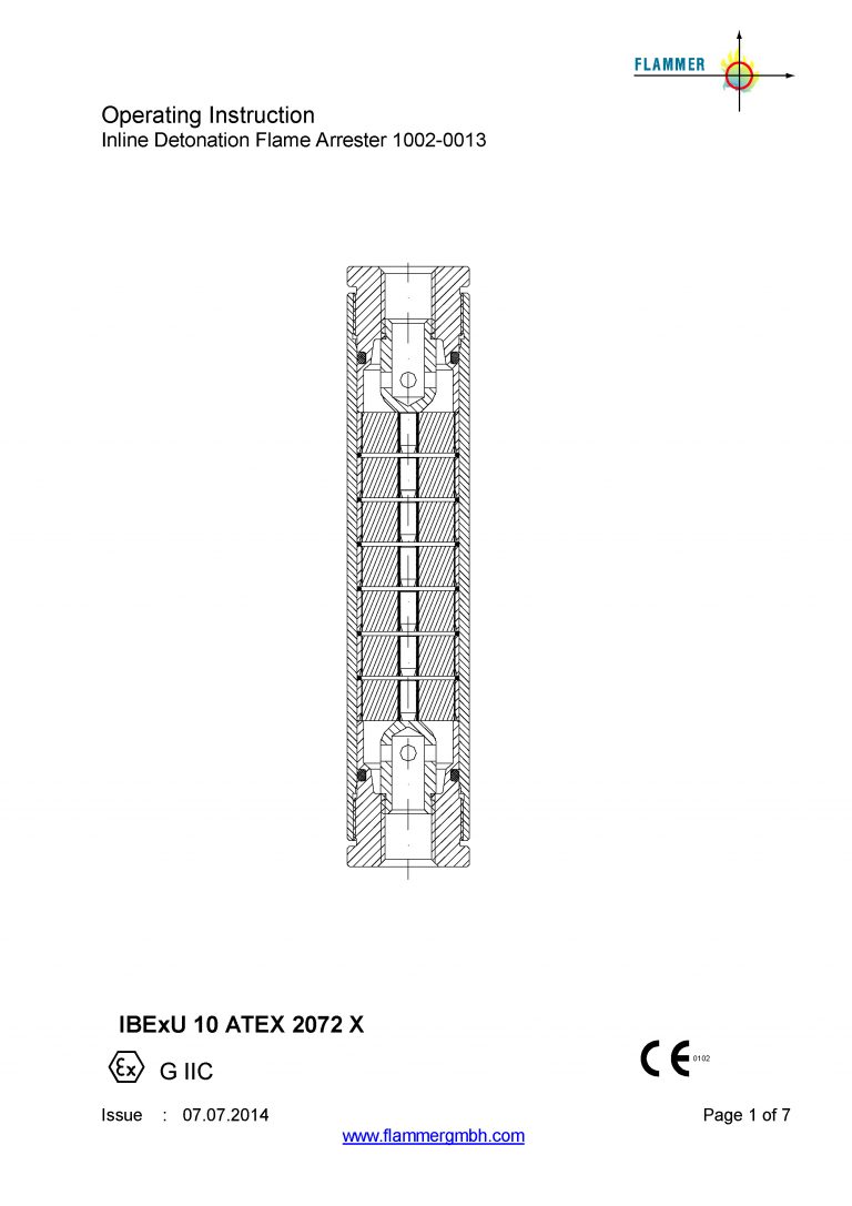 Operating Instruction Inline Detonation Flame Arrester 1002-0013