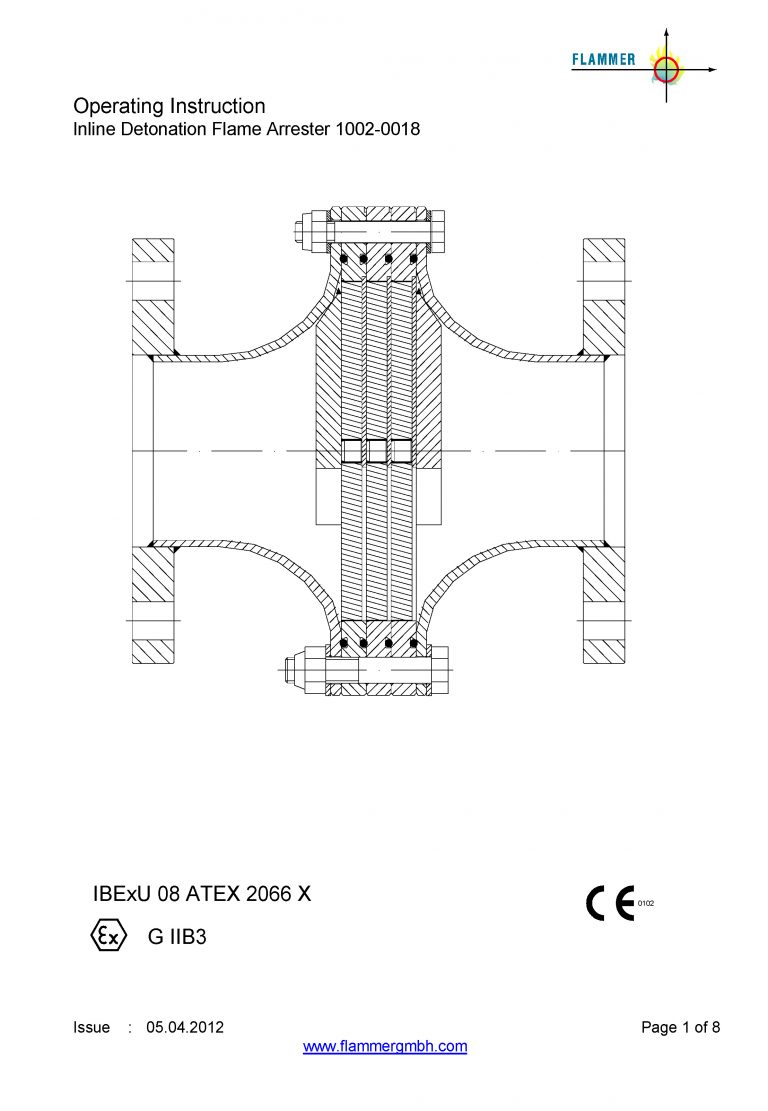Operating Instruction Inline Detonation Flame Arrester 1002-0018