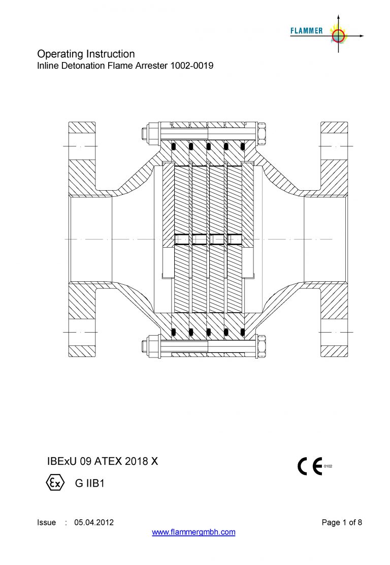 Operating Instruction Inline Detonation Flame Arrester 1002-0019
