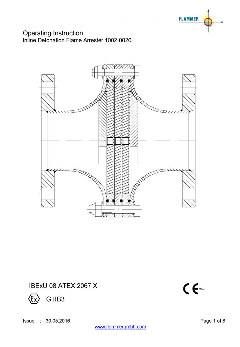 Operating Instruction Inline Detonation Flame Arrester 1002-0020