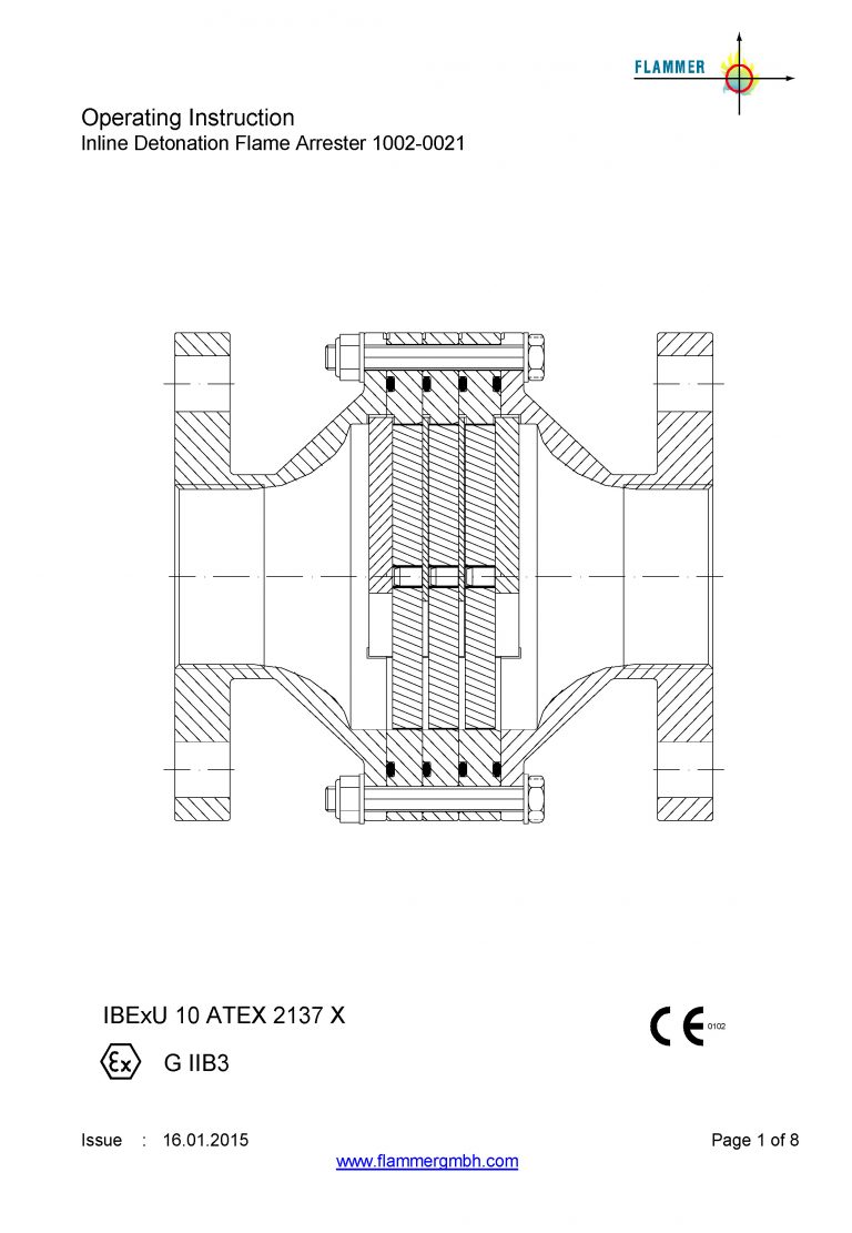 Operating Instruction Inline Detonation Flame Arrester 1002-0021