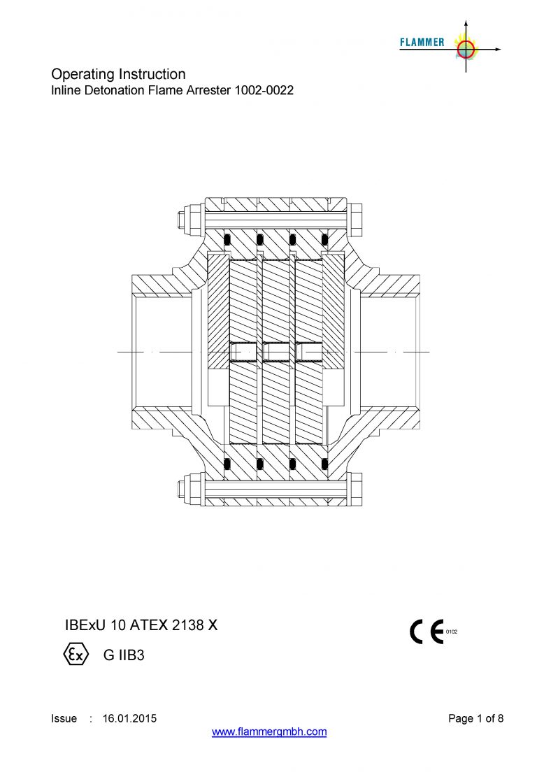 Operating Instruction Inline Detonation Flame Arrester 1002-0022