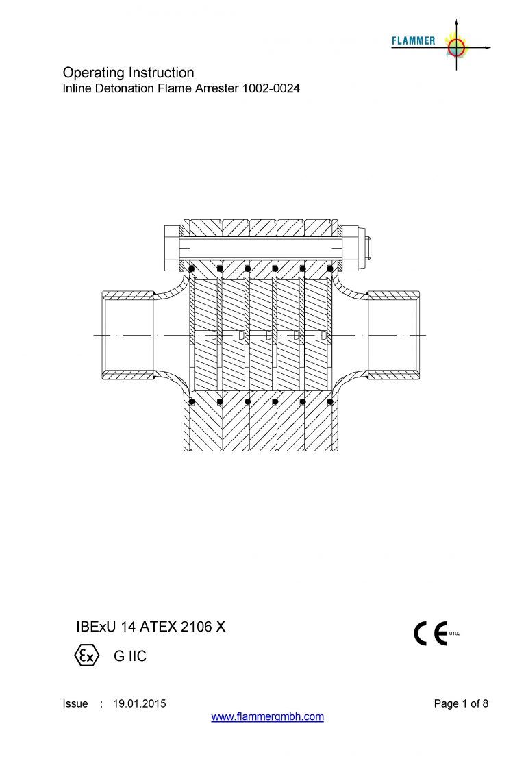 Operating Instruction Inline Detonation Flame Arrester 1002-0024