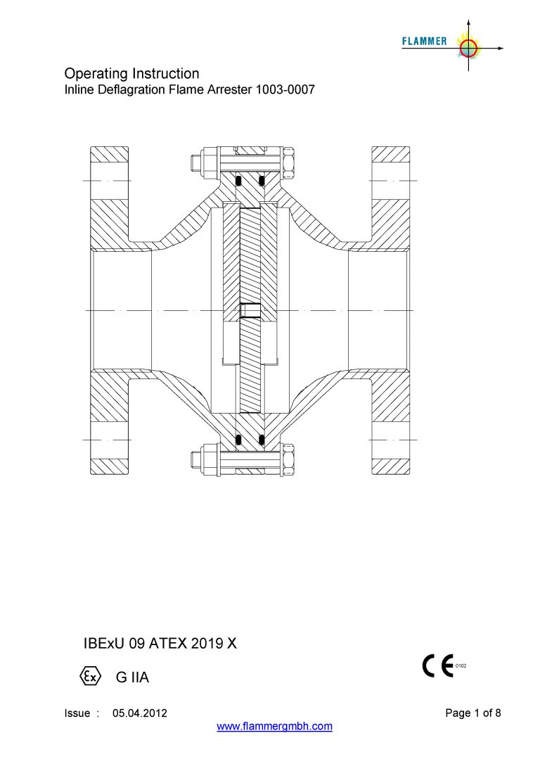 Operating Instruction Inline Deflagration Flame Arrester 1003-0007