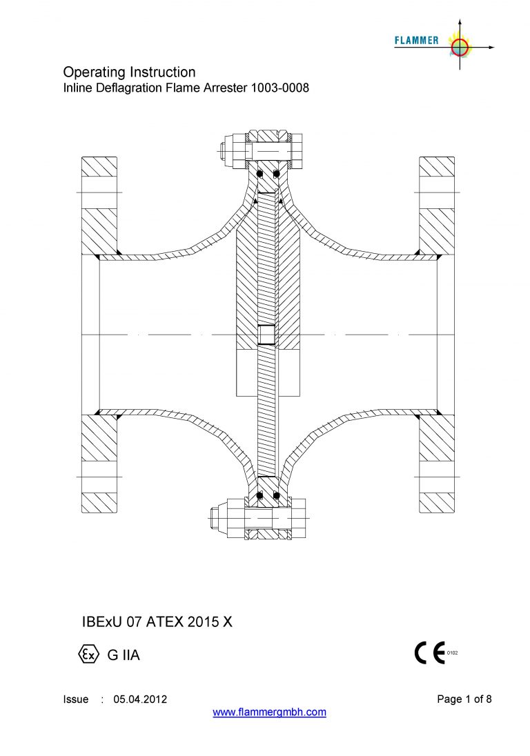 Operating Instruction Inline Deflagration Flame Arrester 1003-0008