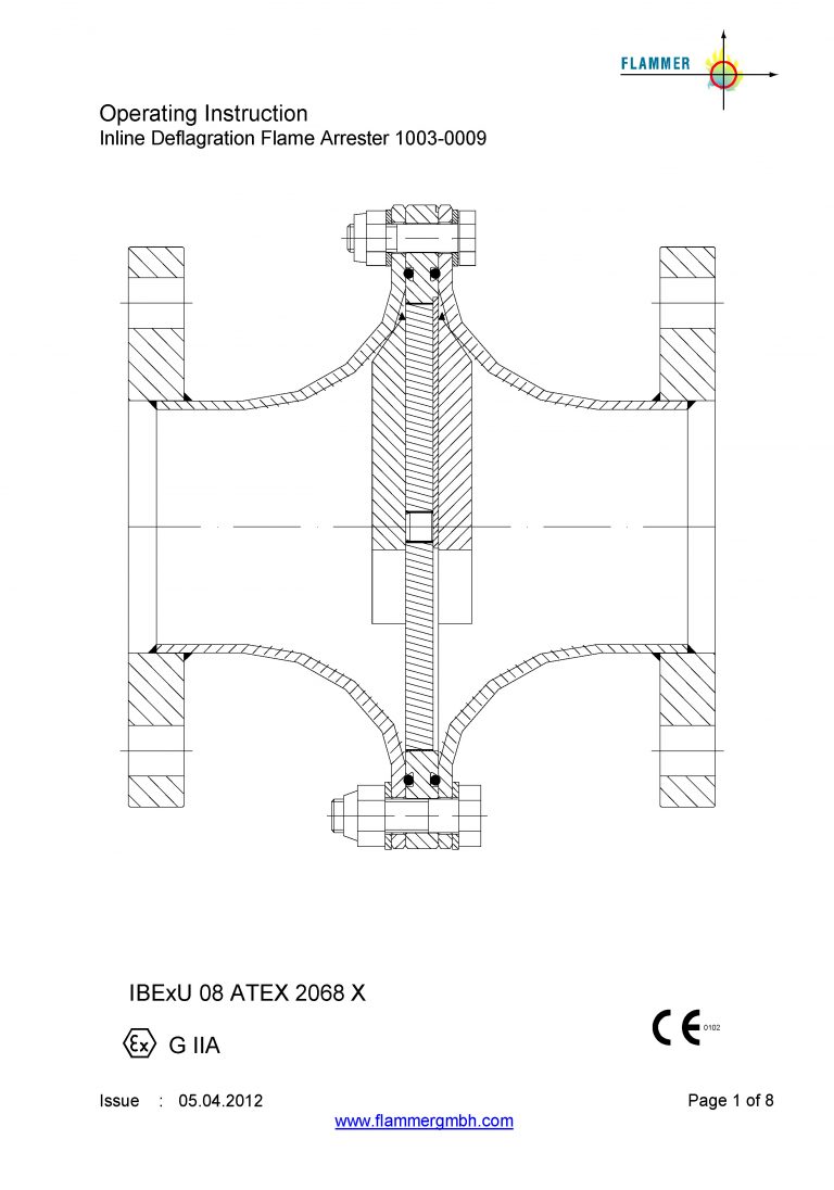 Operating Instruction Inline Deflagration Flame Arrester 1003-0009