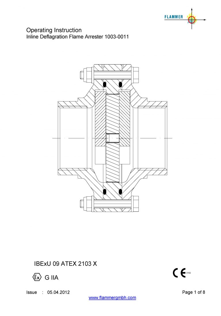 Operating Instruction Inline Dflagration Flame Arrester 1003-0011