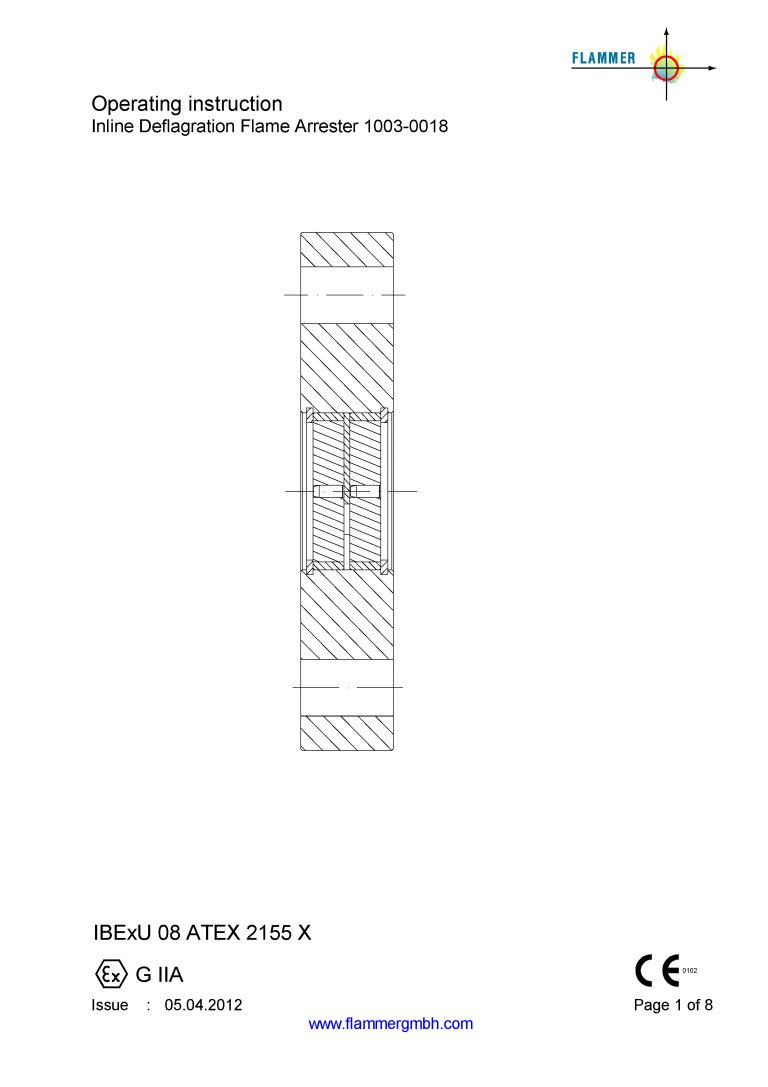 Operating Instruction Inline Deflagration Flame Arrester 1003-0018