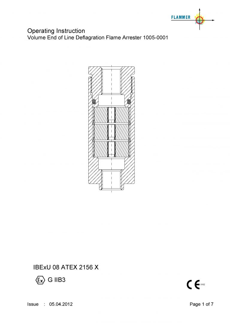 Operating Instruction End of line Deflagration Flame Arrester 1008-0009