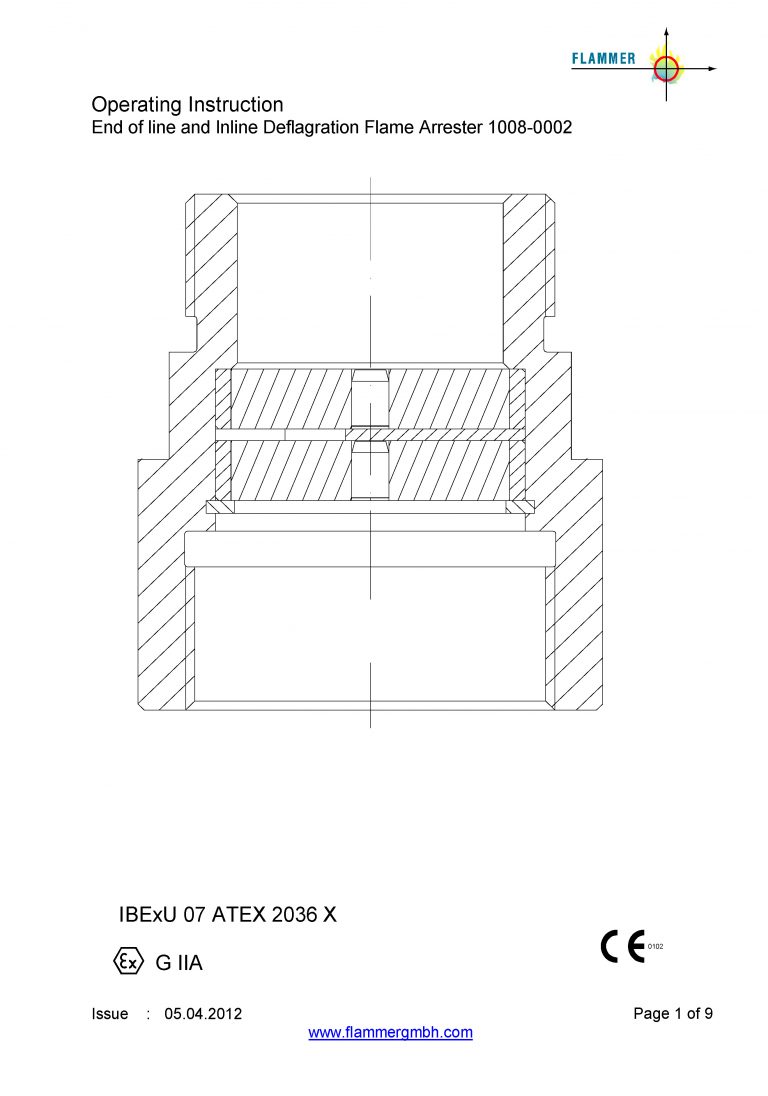 Operating Instruction End of Line and Inline Deflagration Flame Arrester 1008-0002