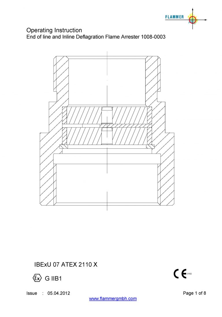 Operating Instruction End of line and Inline Deflagration Flame Arrester 1008-0003