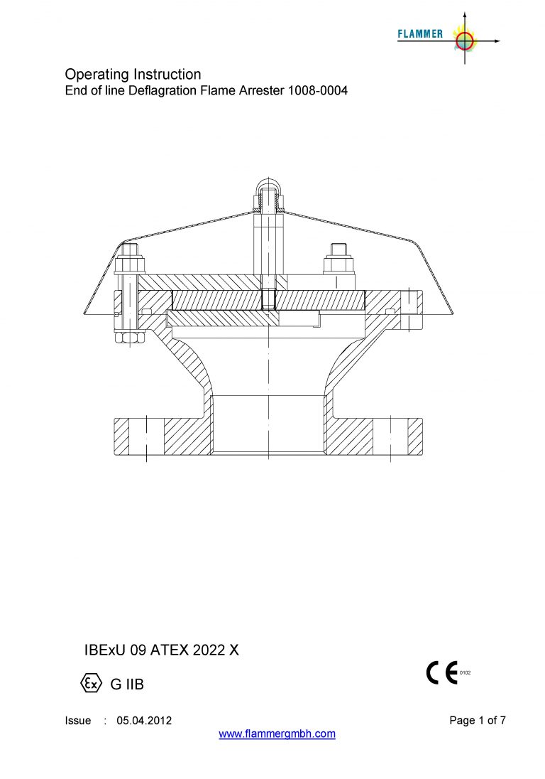 Operating Instruction End of line Deflagration Flame Arrester 1008-0004