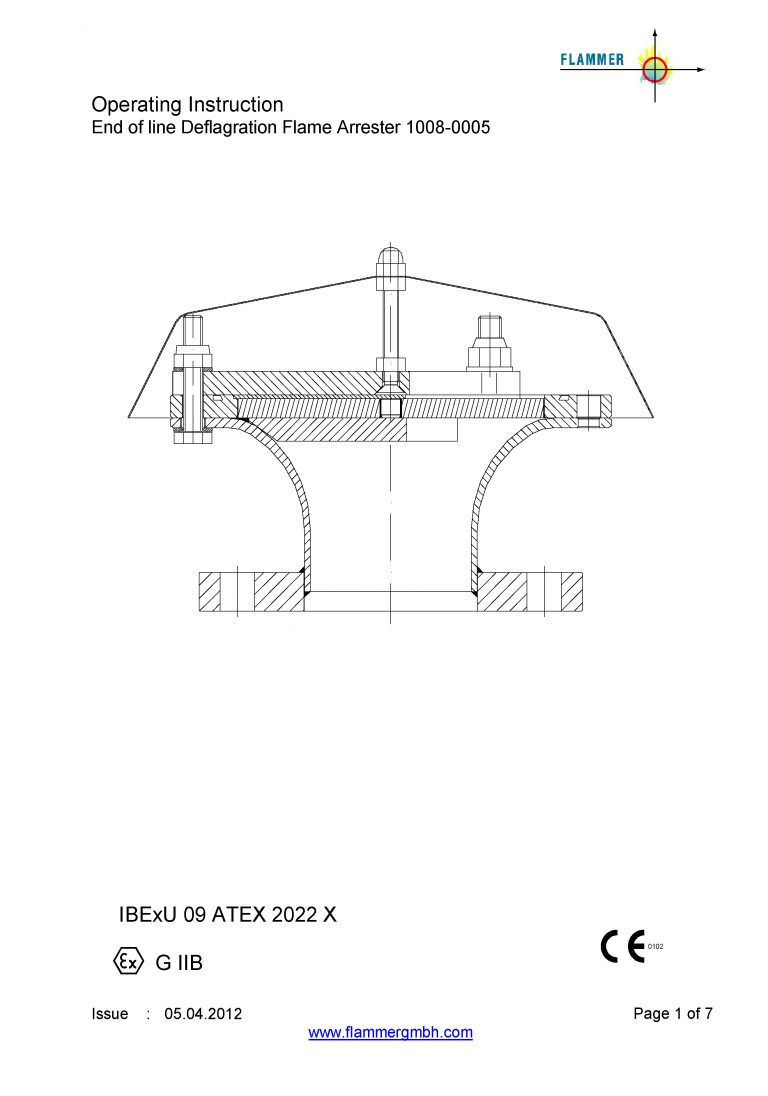 Operating Instruction End of line Deflagration Flame Arrester 1008-0005