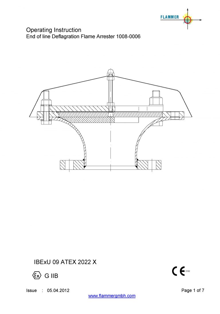 Operating Instruction End of line Deflagration Flame Arrester 1008-0006