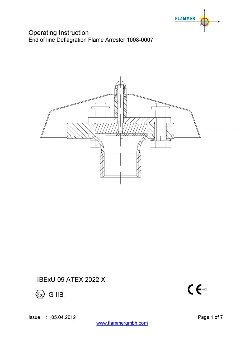 Operating Instruction End of Line Deflagration Flame Arrester 1008-0007