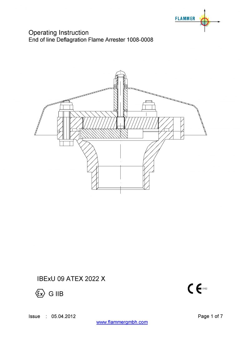 Operating Instruction End of line Deflagration Flame Arrester 1008-0008