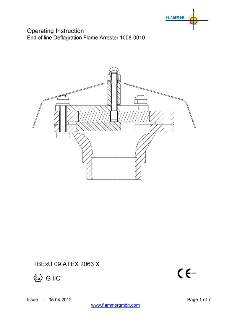 Operating Instruction End of line Deflagration Flame Arrester 1008-0010
