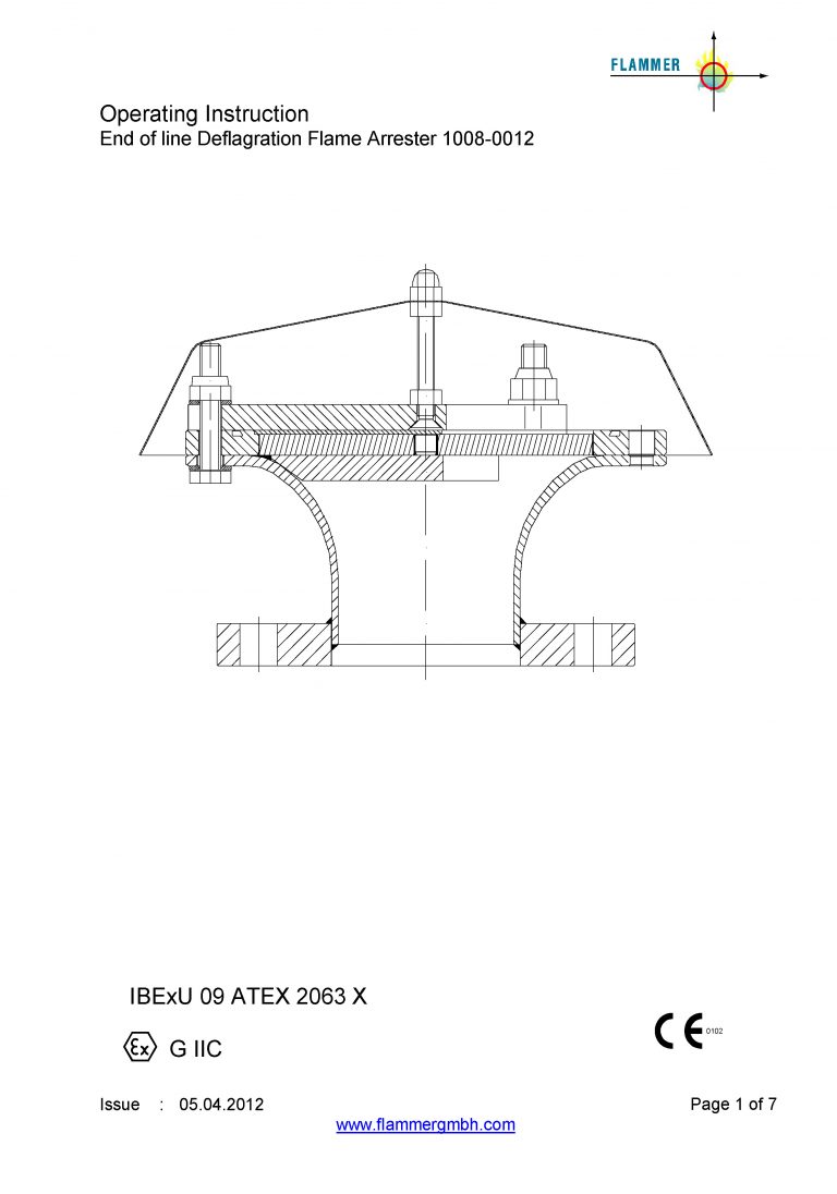 Operating Instruction End of line Deflagration Flame Arrester 1008-0012