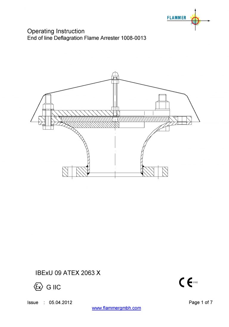 Operating Instruction End of line Deflagration Flame Arrester 1008-0013