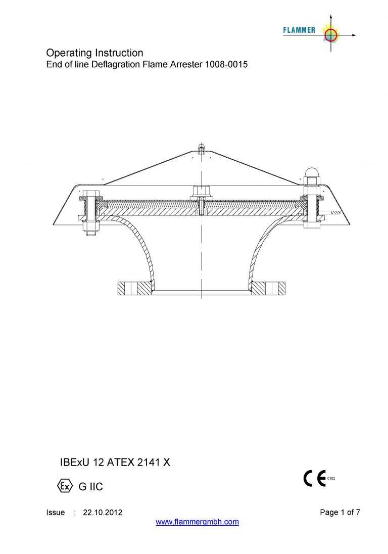 Operating Instruction End of line Deflagration Flame Arrester 1008-0015