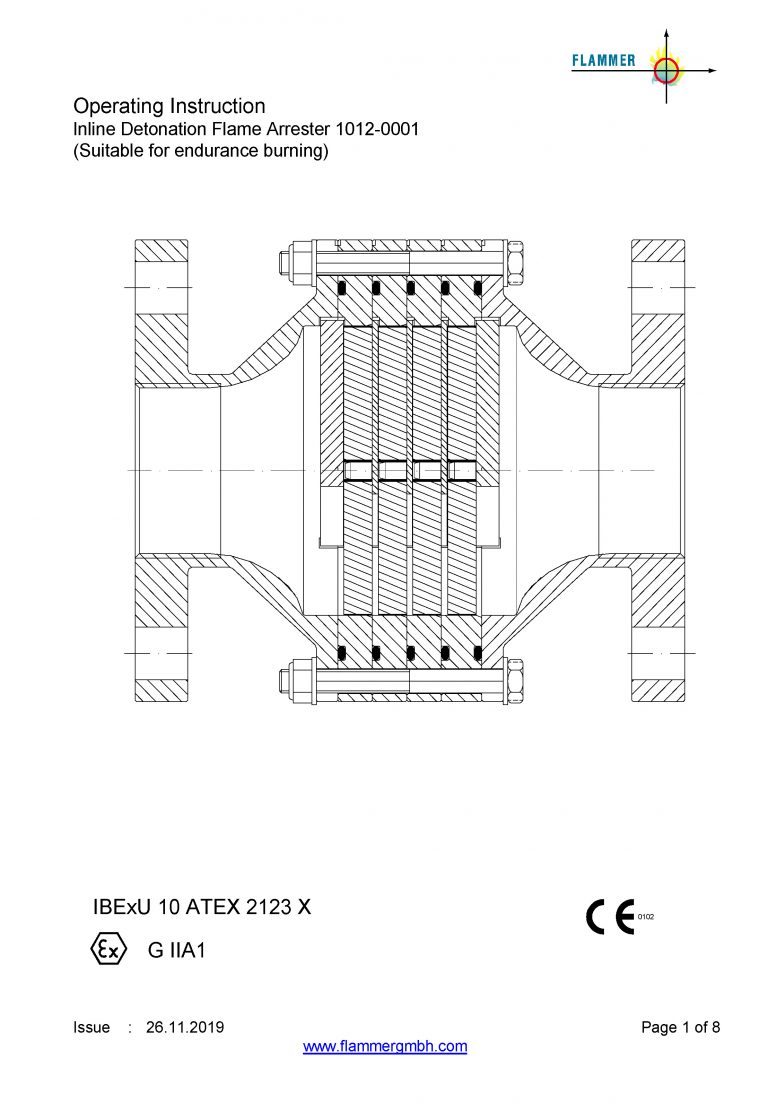 Inline Detonation Flame Arrester Operating Instruction 1012-0001