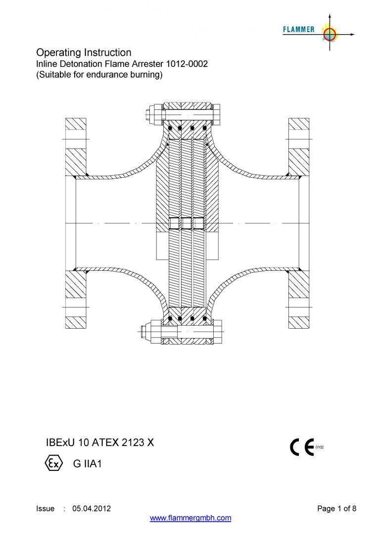 Operating Instruction Inline Detonation Flame Arrester 1012-0002