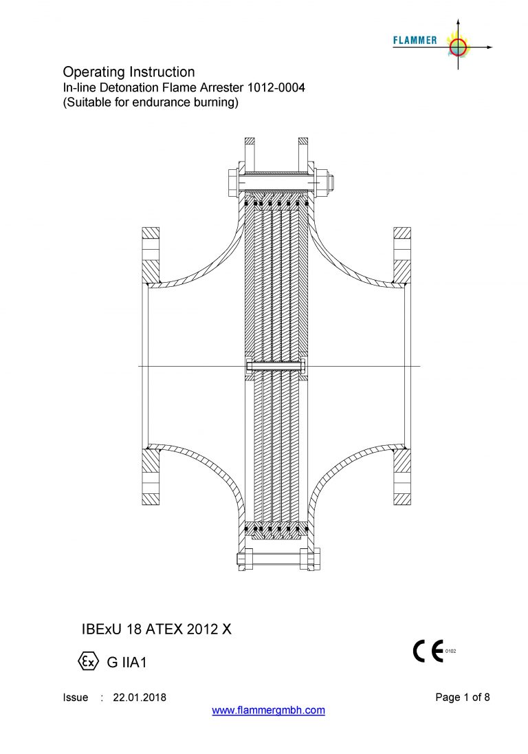 Operating Instruction In-line Detonation Flame Arrester 1012-0004