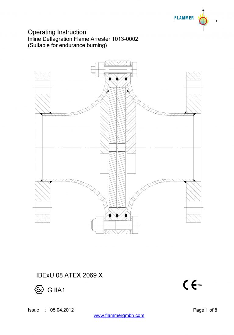Operating Instruction Inline Deflagration Flame Arrester 1013-0002
