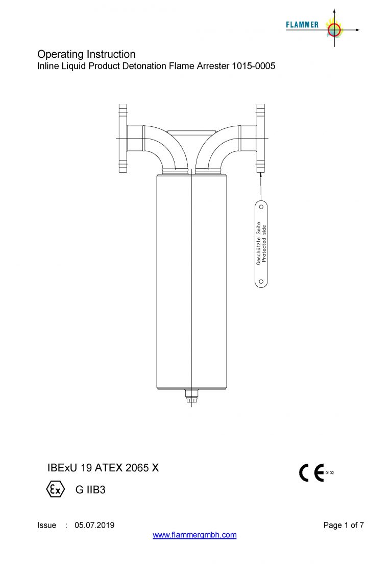 Operating Instruction Inline Liquid Product Detonation Flame Arrester 1015-0005