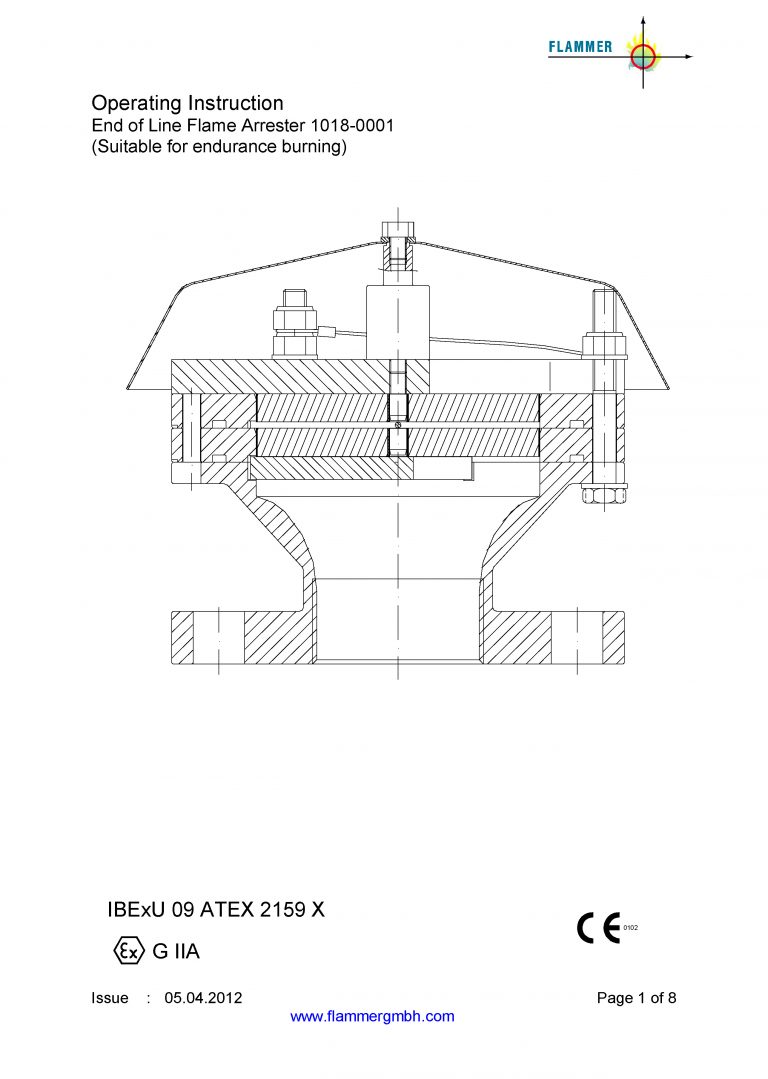 Operating Instruction End of Line Flame Arrester 1018-0001