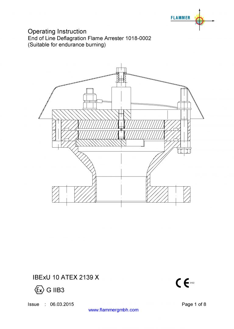 Operating Instruction End of Line Deflagration Flame Arrester 1018-0002