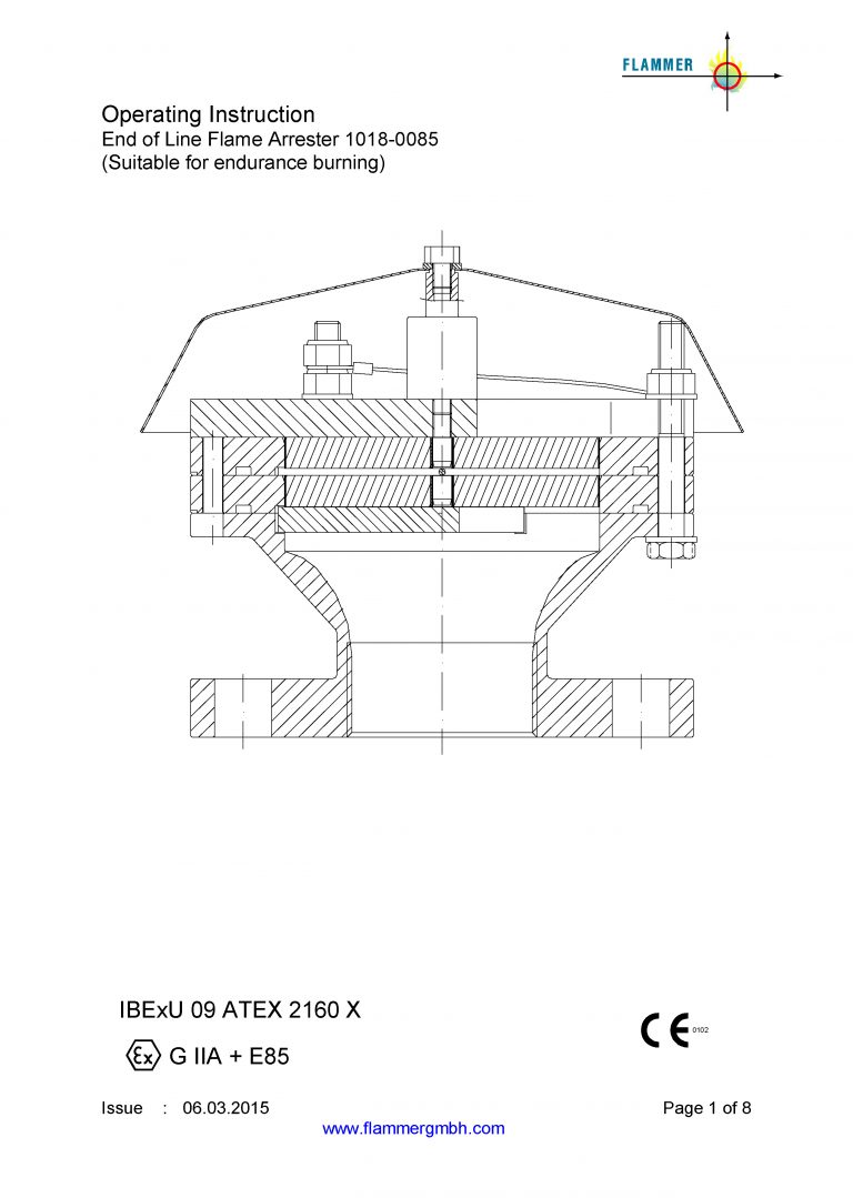 Operating Instruction End of Line Flame Arrester 1018-0085