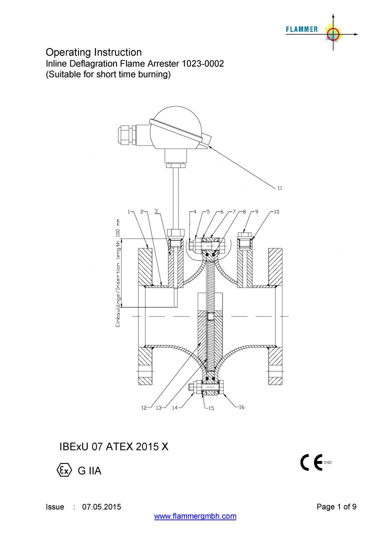 Inline Deflagration Flame Arrester