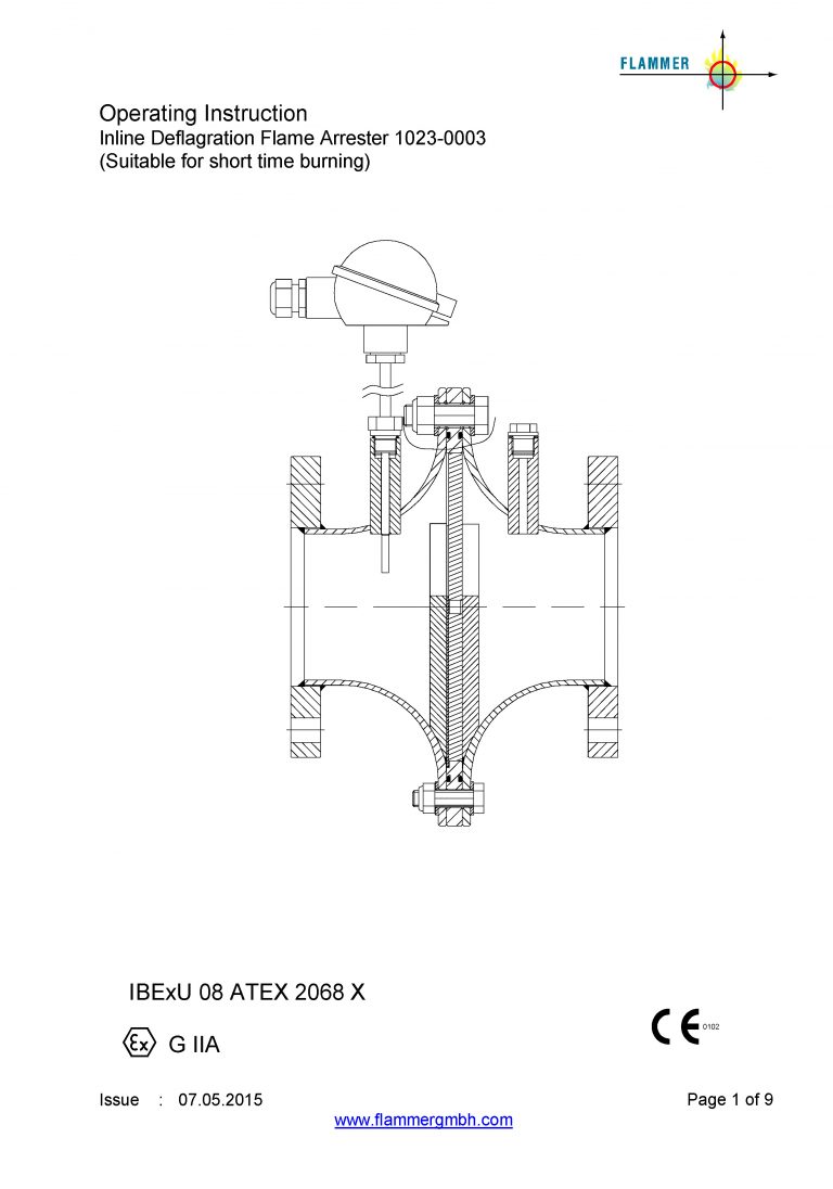 Inline Deflagration Flame Arrester 1023-0003