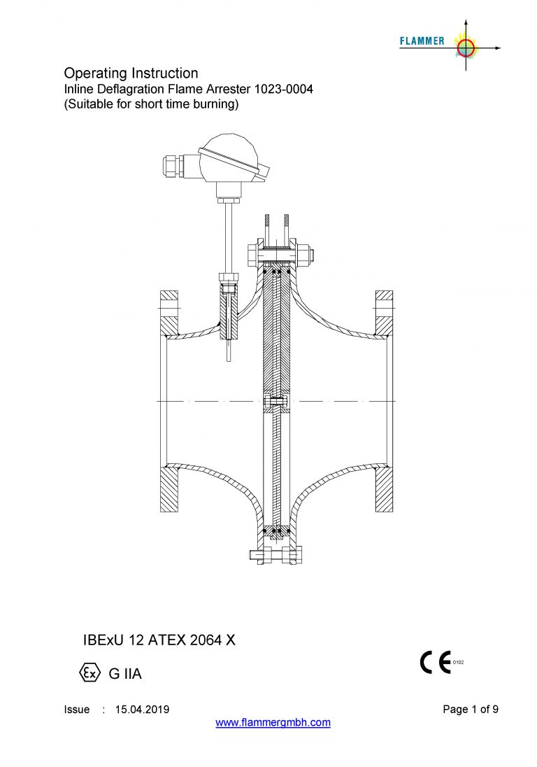 Inline Deflagration Flame Arrester 1023-0004