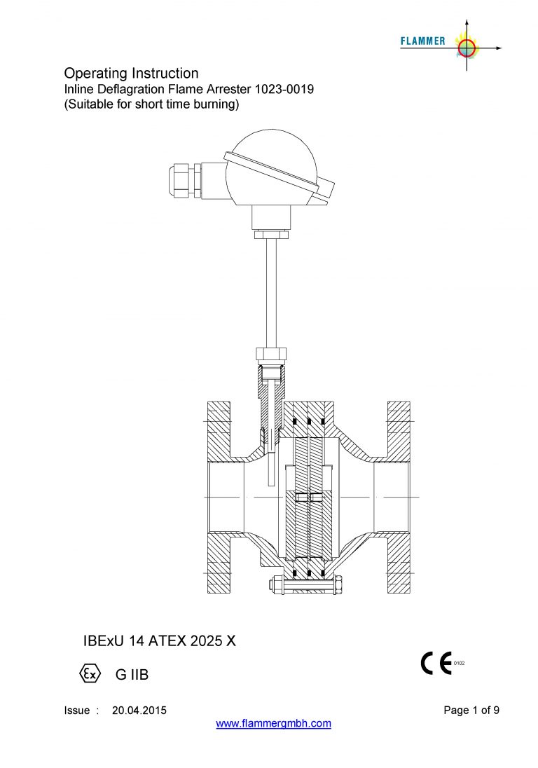Inline Deflagration Flame Arrester