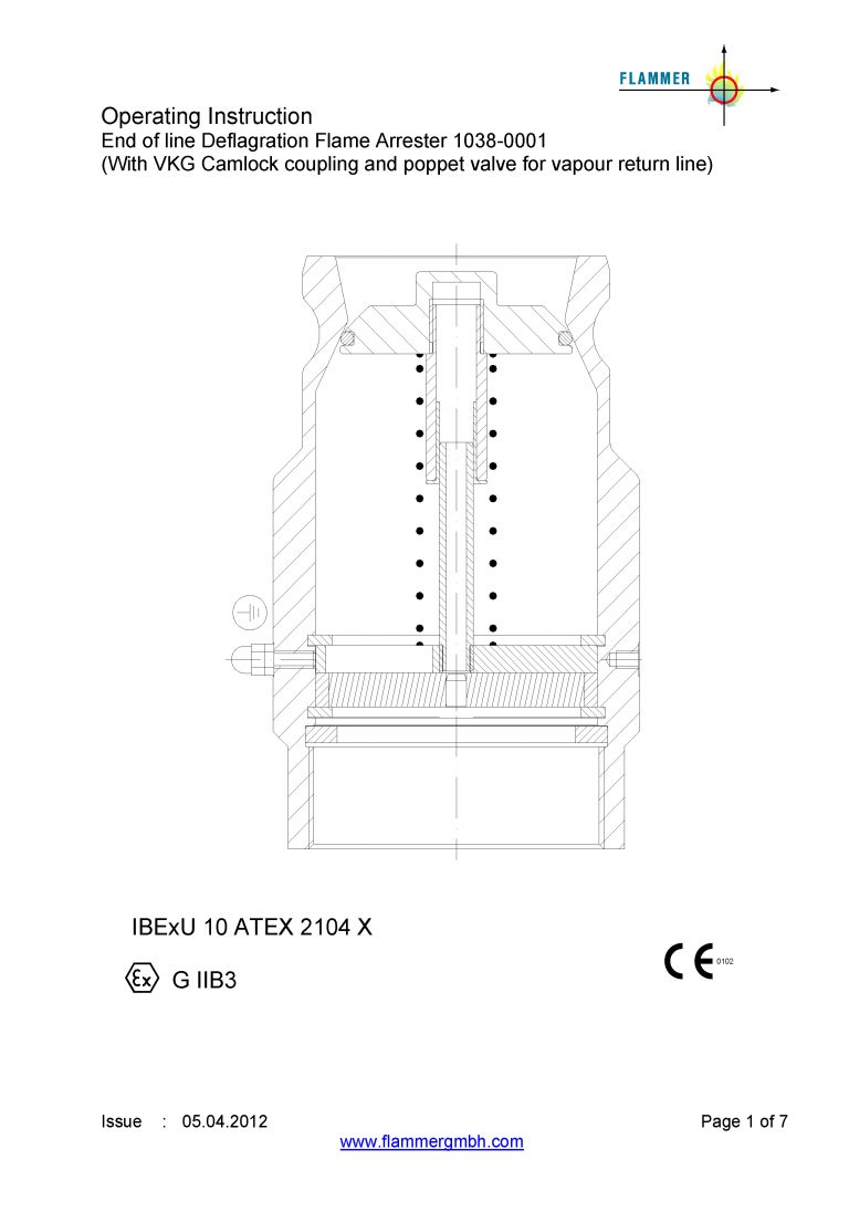 End of line Deflagration Flame Arrester 1038-0001