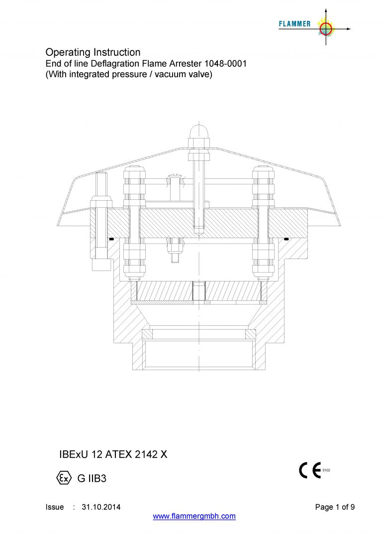 End of line Deflagration Flame Arrester 1048-0001