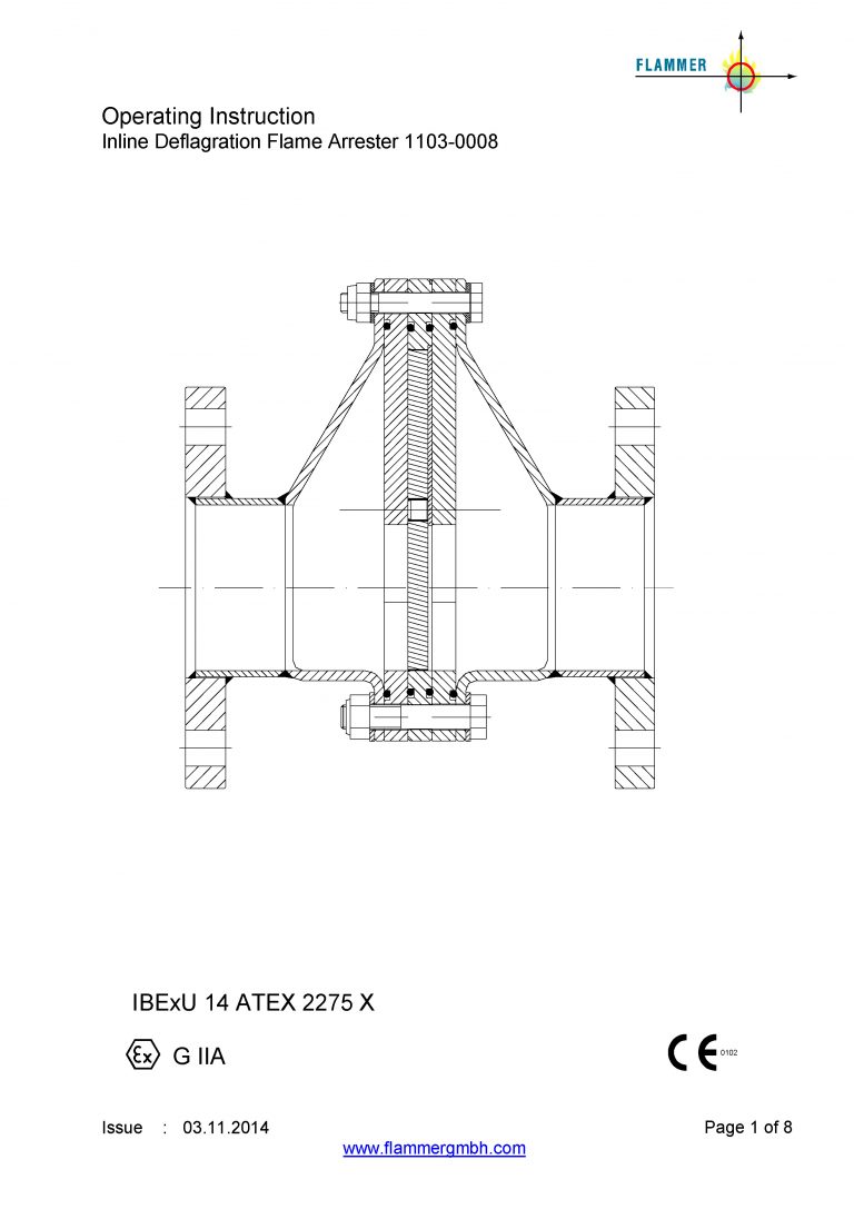 Inline Deflagration Flame Arrester 1103-0008
