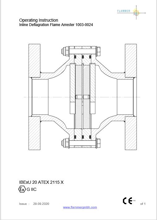Inline Deflagration Flame Arrester