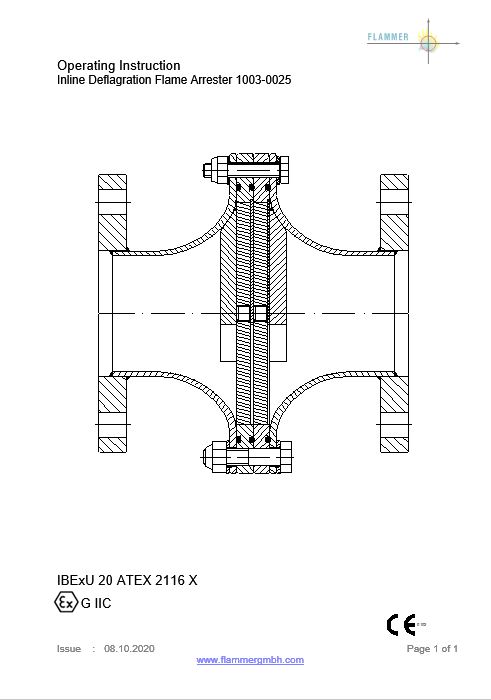 Inline Deflagration Flame Arrester